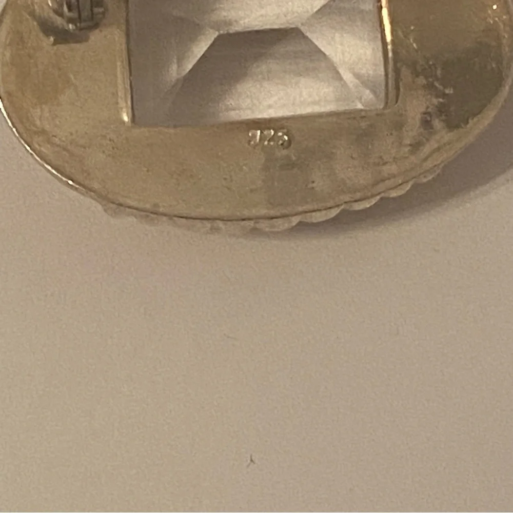 BROOCH VINTAGE STERLING SILVER 925 OVAL LARGE FACETED RECTANGLE CRYSTAL JEWELRY